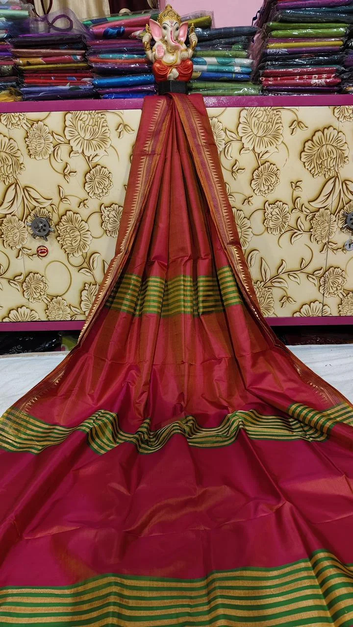 Maroon Zari Tussar Saree with zari border