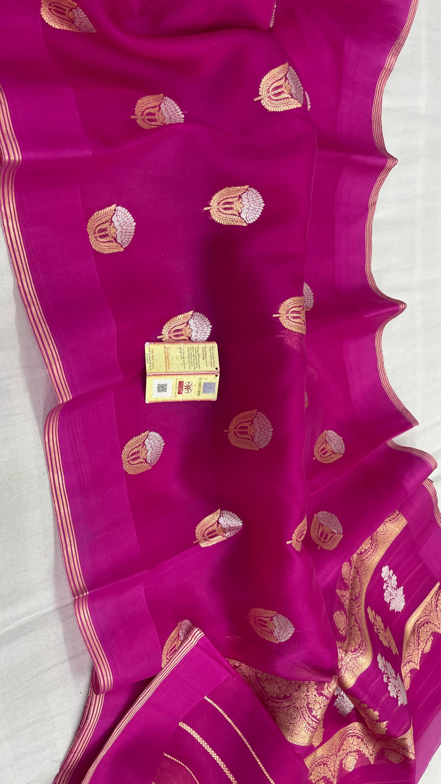Rani Pink Banarasi Silk Kora organza banarsi saree with zari border